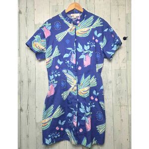 RARE Sheridan French 95% Cotton Botanical Nature Printed Fruit Bird Shirt Dress